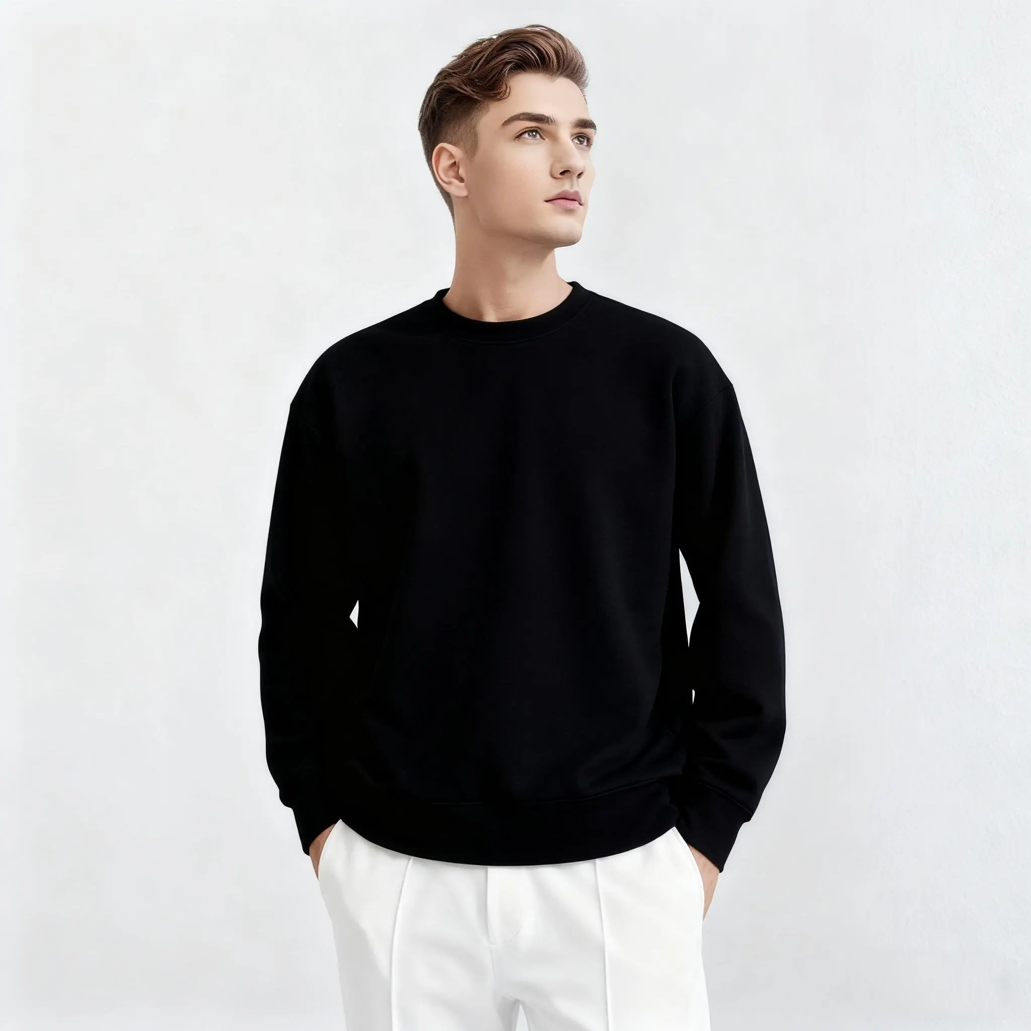 Unisex crewneck sweatshirt, new solid color, loose long-sleeve casual sports hoodie for men, simple pullover in black or red, suitable for everyday basic wear. fall outerwear