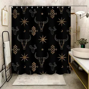 Geometric Bull Skull Pattern Shower Curtain, Waterproof Bathroom Shower Curtain with Free Hooks, Durable Shower Curtain for Home, Hotel, Apartment, Dorm, Spa