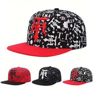 Trendy Unisex Graffiti T-Dagger Embroidered Flat Brim Hat Men's & Women's Adjustable Outdoor Sports Cap Hip Hop Sunshade Hat for Adults