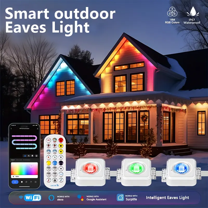 Permanent outdoor light, smart RGBlC outdoor light, 75scene modes, eave lights, IP67 waterproof,suitable for Halloween Christmas decoration Lighting Led