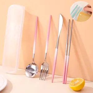 5-piece Portable Cutlery Set with DIY Waterproof Letter Stickers, Premium Stainless Steel Includes Knife, Spoon, Fork, Chopsticks, and Storage Box, Tableware Kit – Ideal for Travel, Office, School, Picnics, Family Gifts, Parties, and Weddings