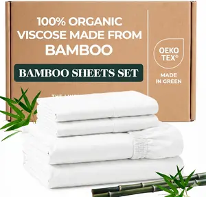 100% Organically Grown Bamboo Viscose Sheet Set - 16 Inches Deep Pocket with 4 Corner Straps & Double-Elastic, Silky Soft Breathable Bedding for Hot Sleepers