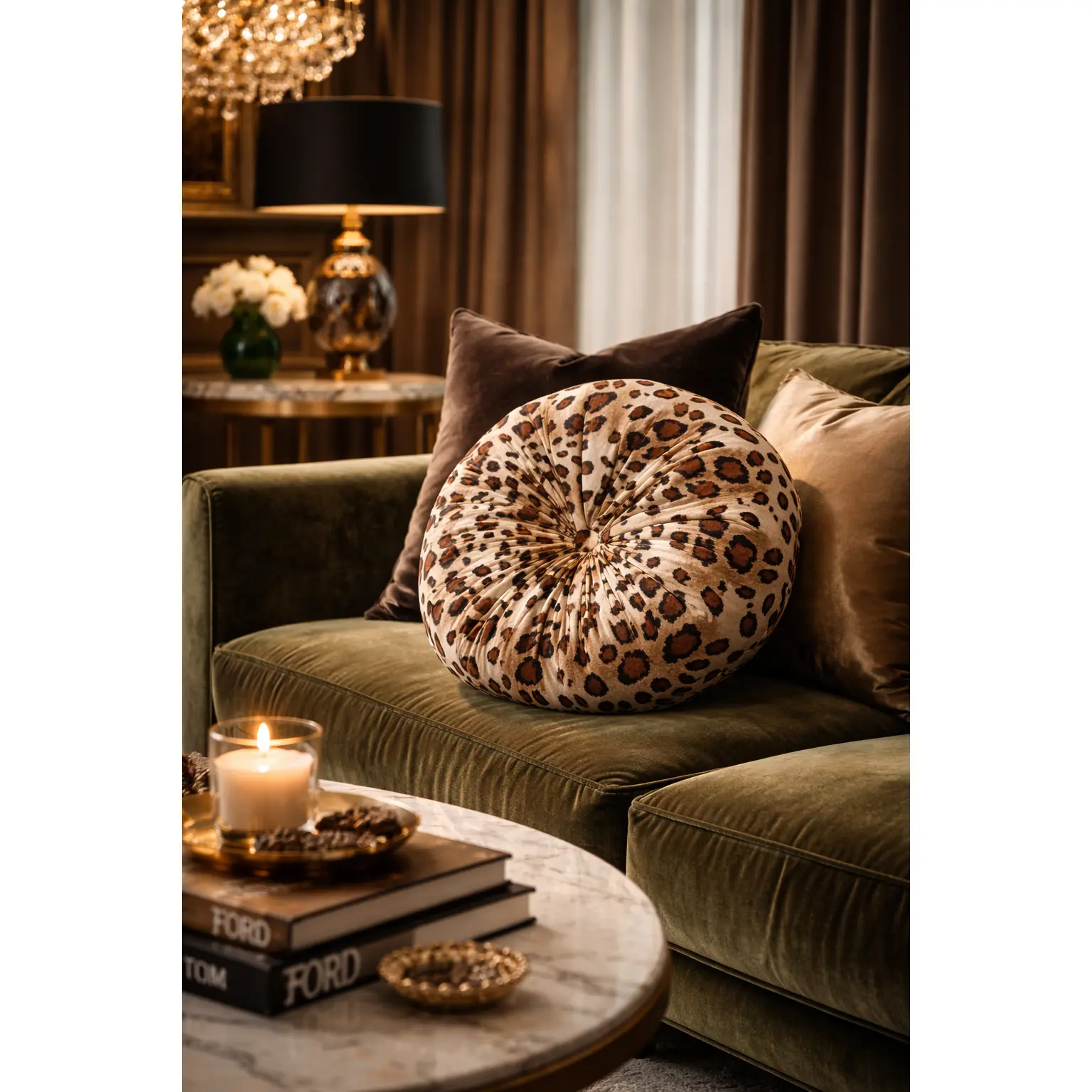Handmade Leopard Print Velvet Pillow | 12" Round Accent Cushion