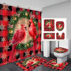 Christmas Shower Curtain Set, Winter Snowflake Design, Waterproof Polyester Fabric, Includes Hooks, Bath Mat, Toilet Lid Cover, Unique Home Decor Gift, Bathroom Curtain