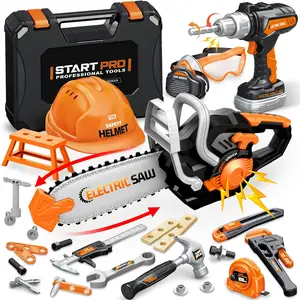 Kids Tool Set Toys 48 Pcs Toddler Tool Set with Portable Tool Box Electronic Toy Drill & Electric Chainsaw Construction Tools Gifts for Boys Aged 3-7 Christmas Birthday Gifts for Toddlers