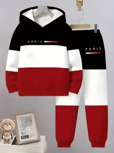 Boys' 3D Striped Print Sportswear Set, Hoodie and Casual Pants, All Seasons, School Boys, Sport Clothing