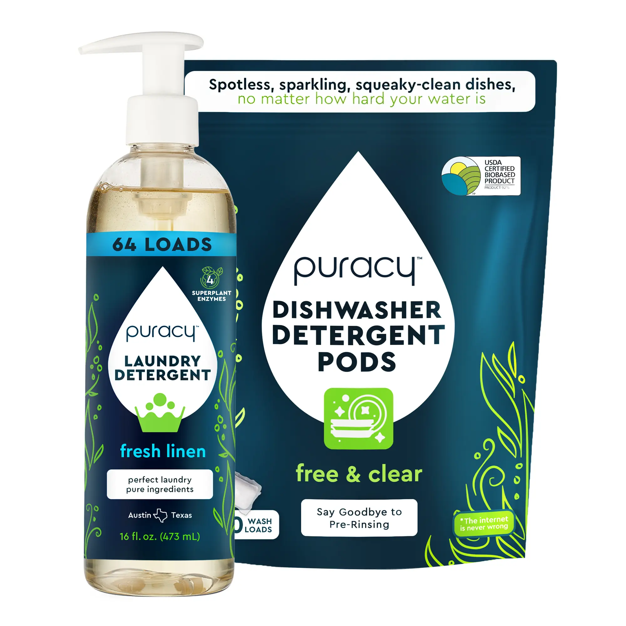 Laundry Detergent (Fresh Linen) + Dishwasher Pods