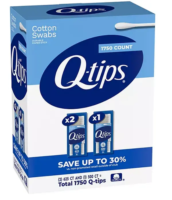 Q-tips Cotton Swabs, 625 ct., 2 pk. + 500 ct., 1 pk,1750 Count Total