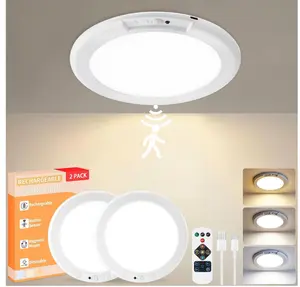 2 Pack Rechargeable LED Ceiling Light with Motion Sensor, Remote Control Magnetic Mount, 3 Color Dimmable