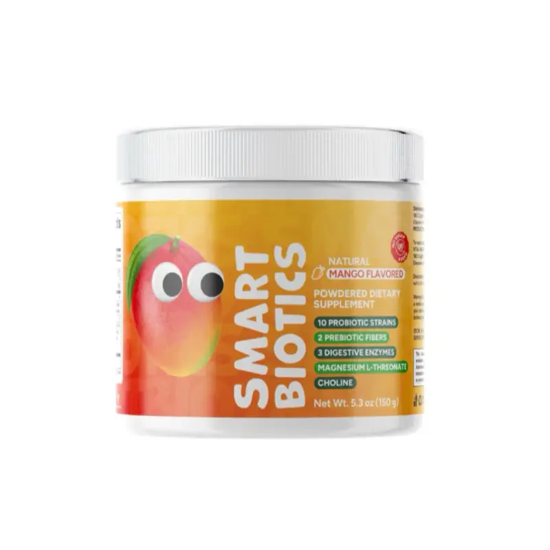 SmartBiotics Kids Soluble Probiotic Powder Mango Flavor 10 Strains 2 Prebiotics 3 Enzymes Choline 5.3 oz