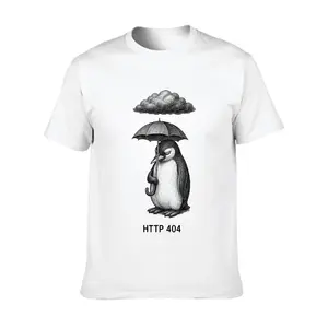 Casual Style Men's T-Shirt Penguin With Umbrella And Cloud HTTP 404 Graphic Summer Wear Gift For Tech Lovers