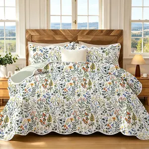 Idyllic Rural Scenery Double Side Reversible Quilt Bedding Set,Premium Stitched Quilted Coverlet with 2 Pillow Shams,Vibrant Digital Print Bedspread, No Shrinkage & Anti-deform Soft All Season Bed Set for Queen/King Size Bedroom Decor