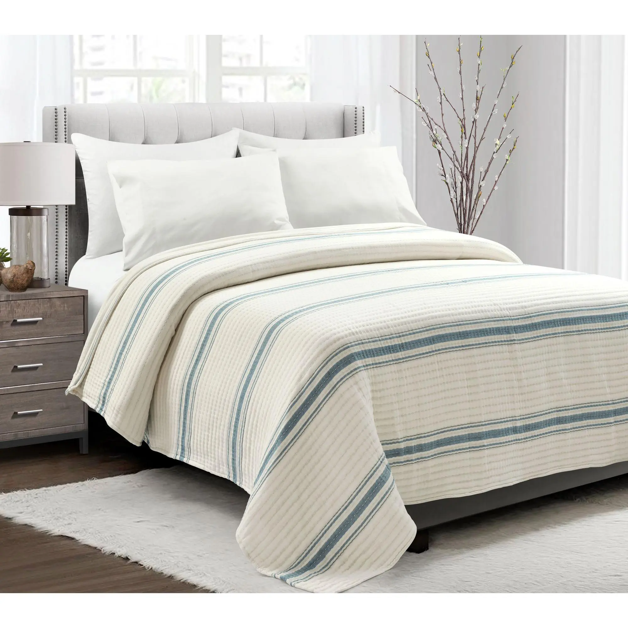 Farmhouse Stripe Kantha Yarn Dyed Cotton Woven KG Quilt