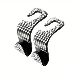 2pcs Bling Rhinestone Car Headrest Hooks - Dazzling Luxury Design, Sturdy Purse Bag Holder, Multi-Functional Car Interior Decoration and Organization Accessories for Women and Men, Car Storage Organizer, Car Seat Organizer, Car Organizers