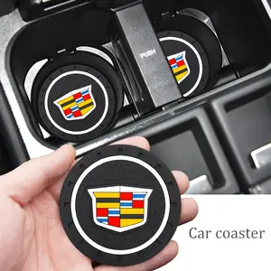 Car Cup Holder Mat Silicone Non-Slip Waterproof, Cadillac Series Car Interior Accessories, Durable Vehicle Drink Pad, Cadillac Logo