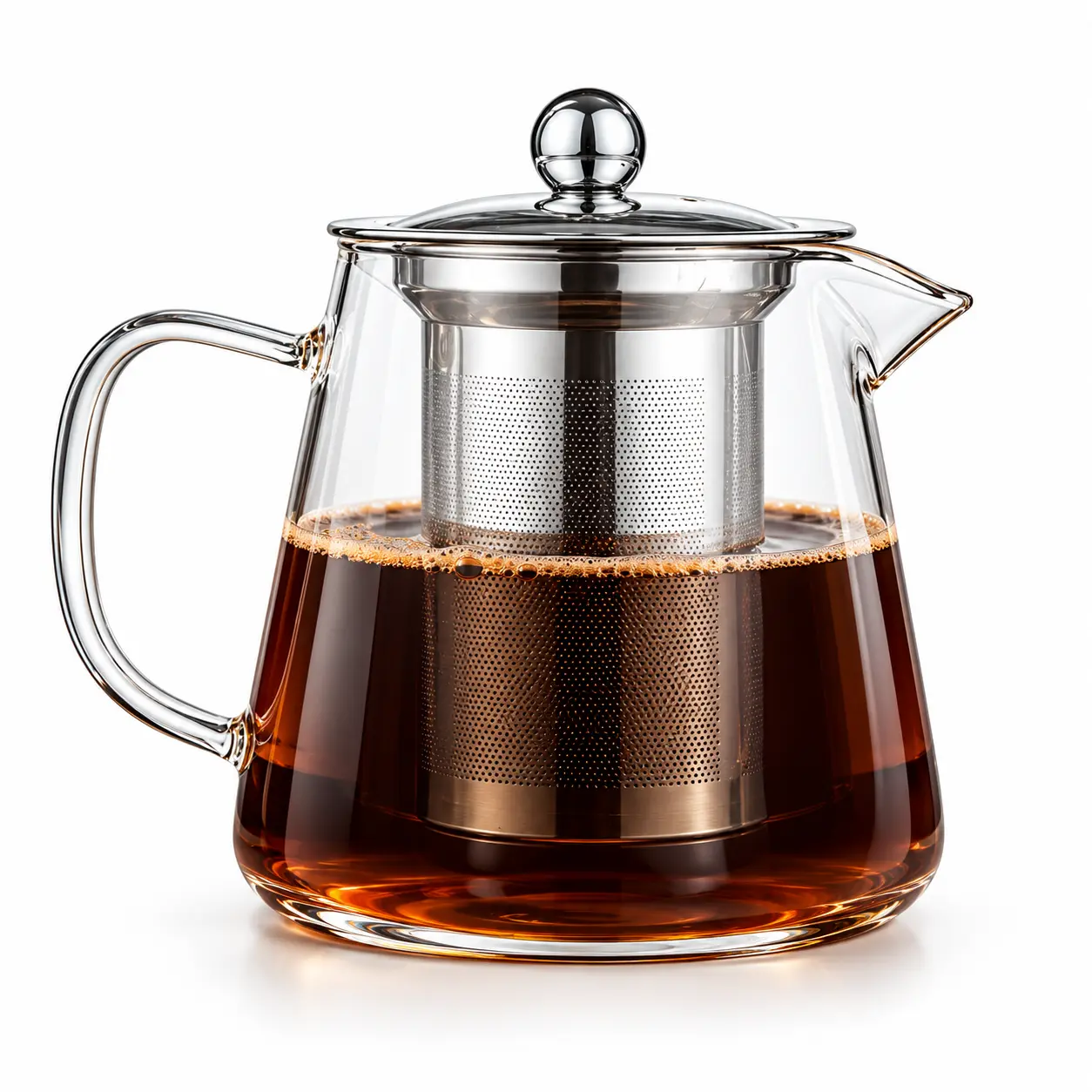 Glass Teapot (Stovetop-Safe): Transparent borosilicate glass teapot with a removable 18/8 stainless steel tea strainer, ideal for brewing flower teas and loose-leaf teas, designed for camping and travel (550 ml, 950 ml)
