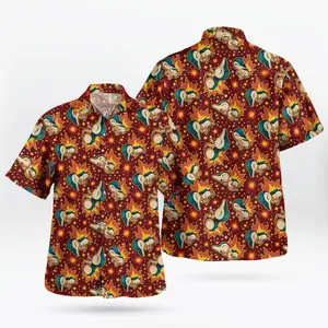 Pastel Paradise – Cute Anime PKM Cyndaquil Fire Pattern Hawaiian Shirt