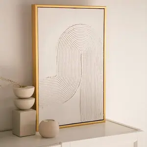 Gold Framed Plaster Canvased Painting - White Arched Plaster Detailing - Modern Boho Plaster Wall Art