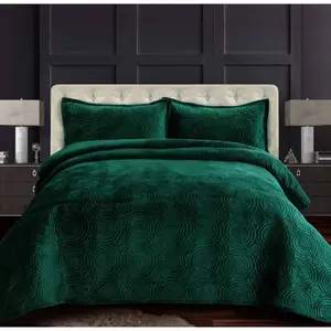 2pc Twin Capri Medallion Velvet Oversized Solid Quilt Set Emerald Green - Tribeca Living