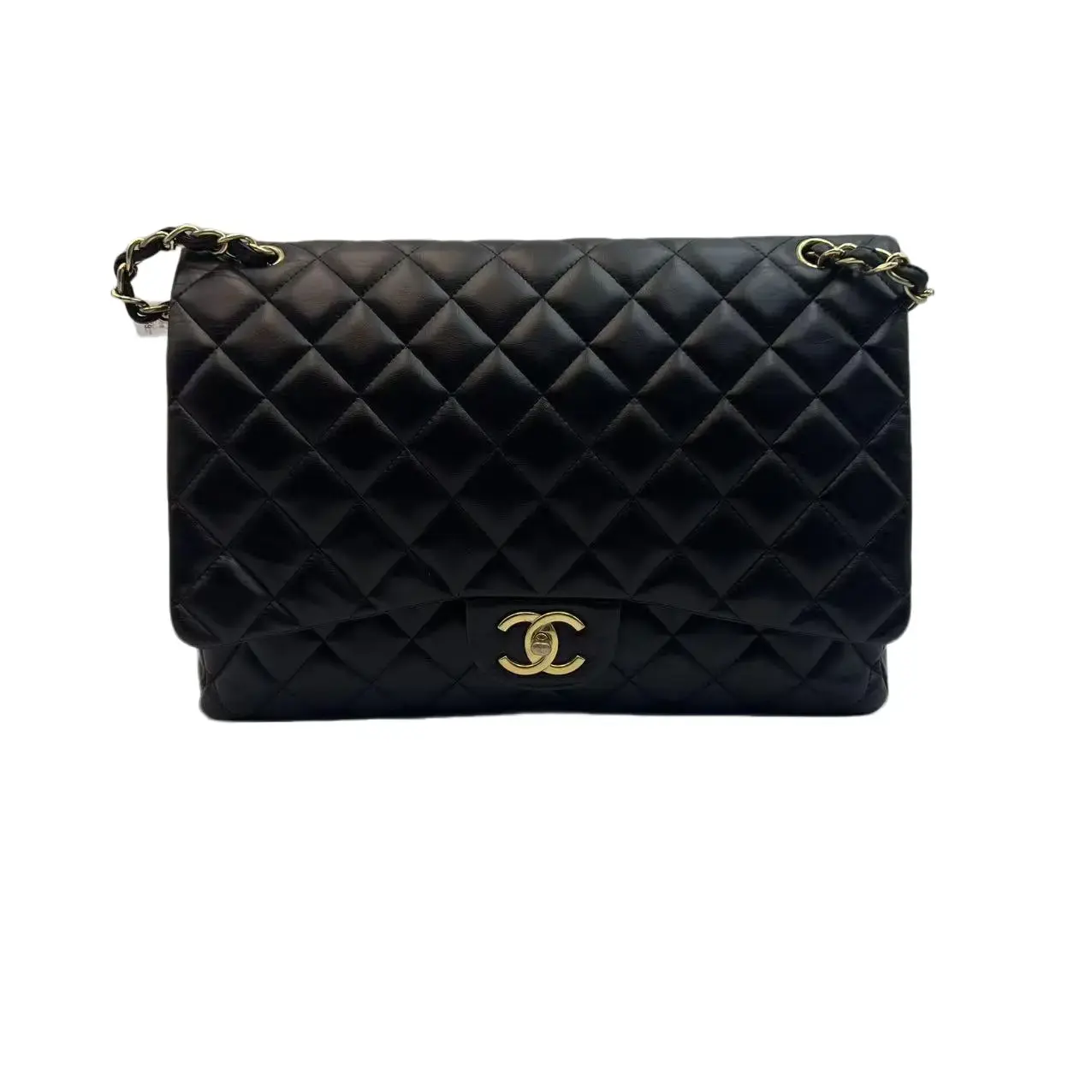 Pre-owned CHANEL france Crossbody Bags h8 Black & Gold Calfskin CF Jumbo Max Crossbody Bag 62259