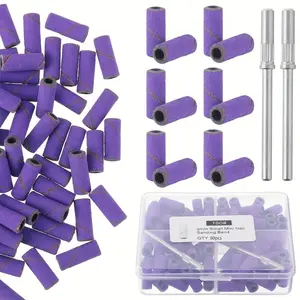 Drill Sanding Bands Kit, 80pcs 3mm Fine Sanding Bands & 2 Counts Small Mandrel Nail Bit, Professional Small Sanding Band for Manicures and Pedicure