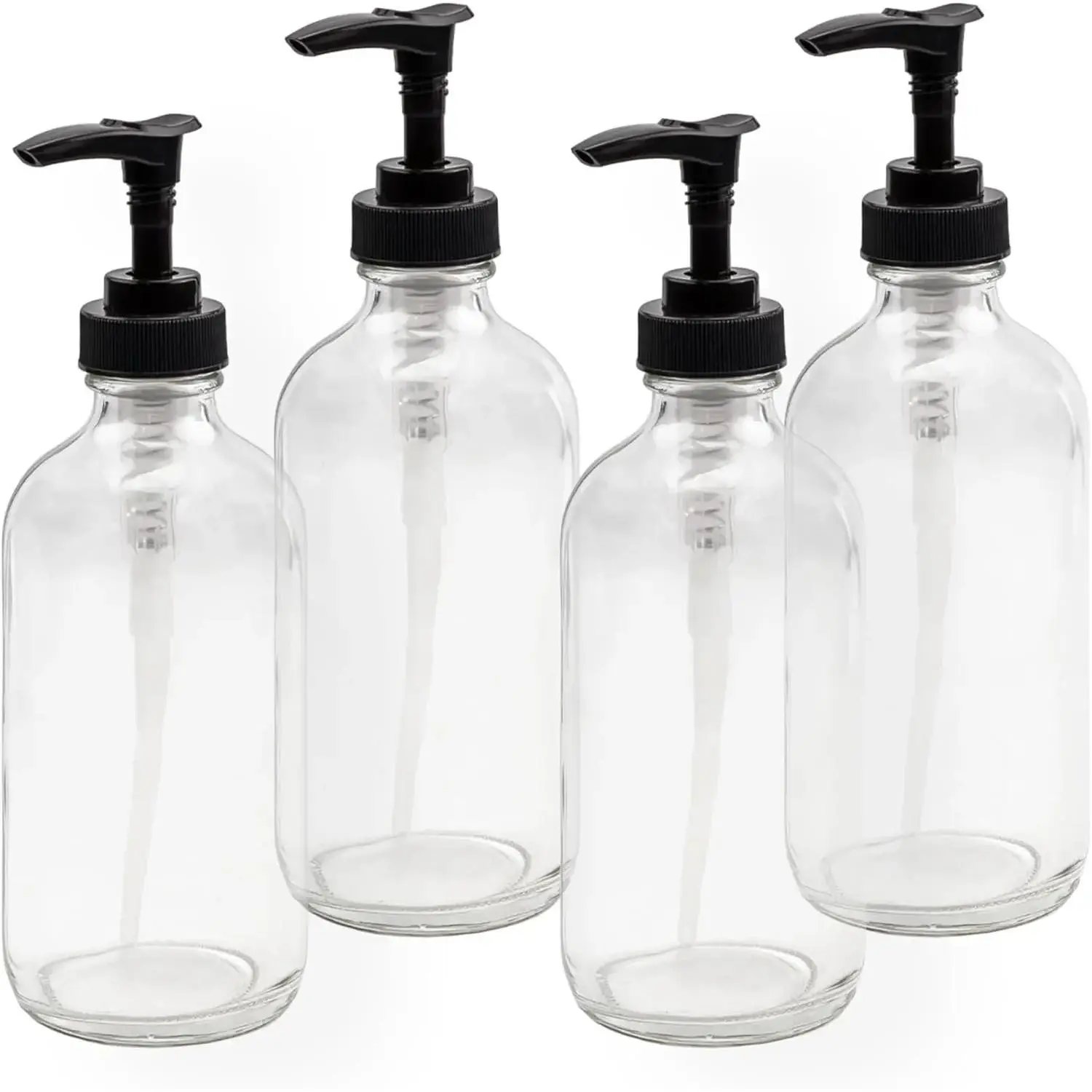 8oz Clear Glass Pump Bottles (4-Pack w/Black Plastic Pumps),  as Essential Oil Bottles, Lotion Bottles, Soap Dispensers, and More
