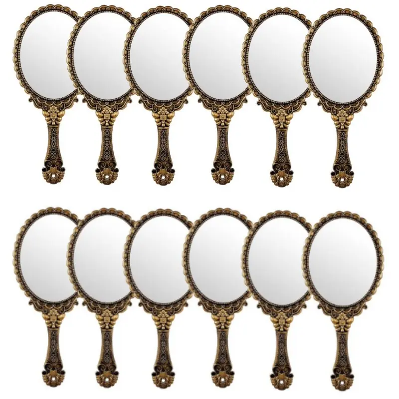 12PCS Vintage Plastic Hand Mirrors with Handle, Vanity Handheld Makeup Mirror Elegant Handle Mirror Portable Plastic Handheld Travel Mirrors for Women Face Makeup Travel Party Desk Carry Accessories