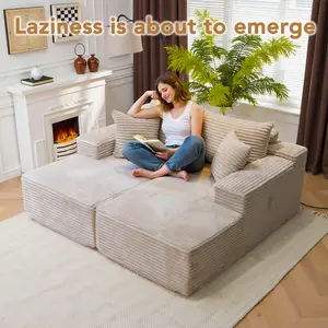 【2 Packages Shipping】Cloud Sectional Sofa ,Oversized Sofa, Movie Sofa bed, Modern Deep Seat Design, Soft Fabric and Cushions, lazy sofa No Assembly Required, Comfortable Leisure Sofa Suitable for Home or Apartment Living Room Furniture