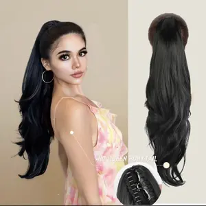 Ponytail Extension, Claw Clip Ponytail Extension for Women 26Inch Long Wavy Brown Pony Tails Hair Extensions Synthetic Clip in Ponytail Hairpiece for Women(Blonde & Medium Brown)