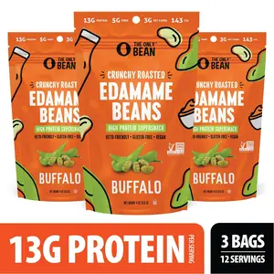 The Only Bean - Crunchy Roasted Edamame Beans (Buffalo) - Keto Snack, High Protein, Healthy Snacks, Low Carb, Gluten-Free & Vegan (4.0oz) (3 Pack)