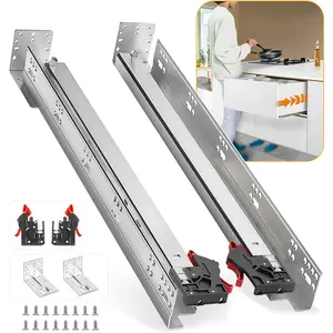 Soft Close Bottom Mount 15 Inch Drawer Slides Rails with Rear Mounting Bracket Locking Devices Screws for Face Frame or Frameless Application 1 Pair