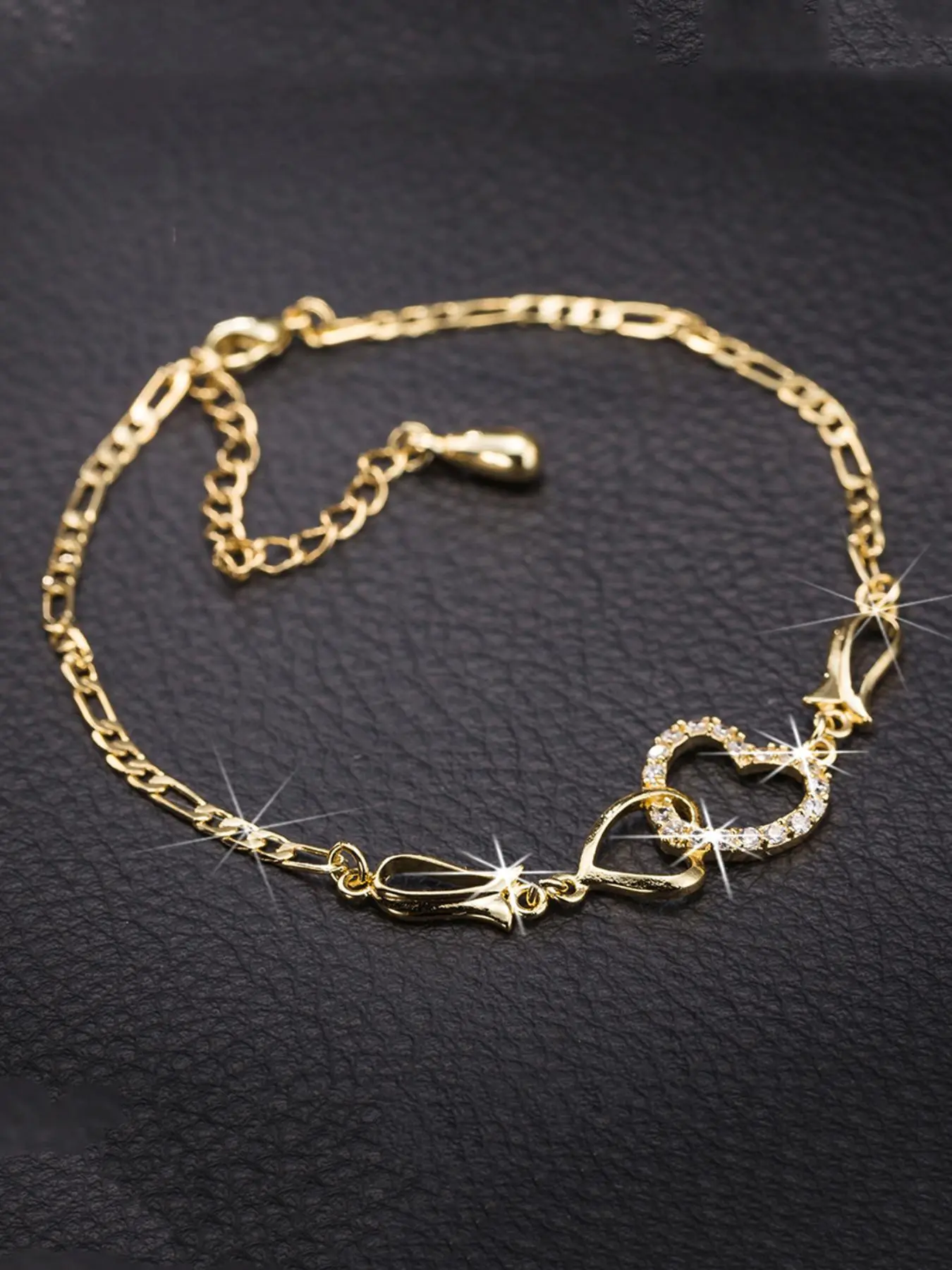 Heart Design Artificial Zirconia Ankle, Ladies Adjustable Anklet, Dainty Layered Anklet, Jewelry Accessories, Jewelry Gifts, for Party, Daily Clothing Decor, All-match Love Jewelry for Birthday Gift