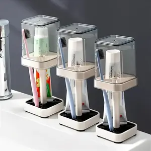 3 Slots Toothbrush and Toothpaste Holder - Bathroom Counter Organizer - Compatible with Conventional and Electric Toothbrushes, Floss, Razors for Family Portable Protector 1 Pics