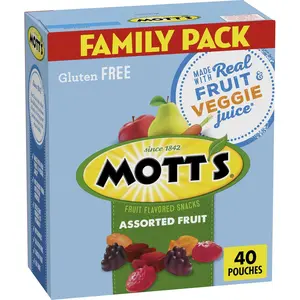 Mott's Assorted Fruit Snacks Family Pack, Gluten Free Gummies, Made with Fruit & Veggie Juice, Good Source of Vitamin C, Gelatin Free, 40 Count Individual Pouches, 32 oz