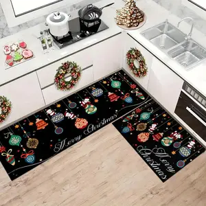 Cartoon Christmas Themed Kitchen Rug, 1 Count Non-slip Washable Floor Mat, Decorative Carpet for Home Living Room Bedroom Kitchen