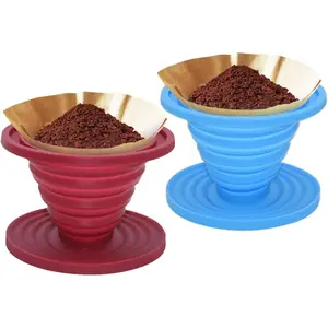 2 Pcs Collapsible Pour Over Coffee Dripper,Reusable Silicone Coffee Filter Holder,Food Grade Silicone,Suitable For Camping,Picnic,Party,Traveling,Office(Blue + Red)