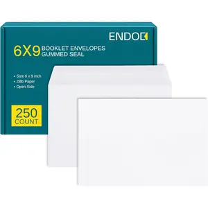 6x9 Booklet Envelopes - 250 pack - Mailing Envelopes with Gummed Seal - White Letter Envelopes Open-Side 6x9 Envelopes - 24 lb Heavy Duty Paper Plain Envelopes for Catalogs, Business, Booklets