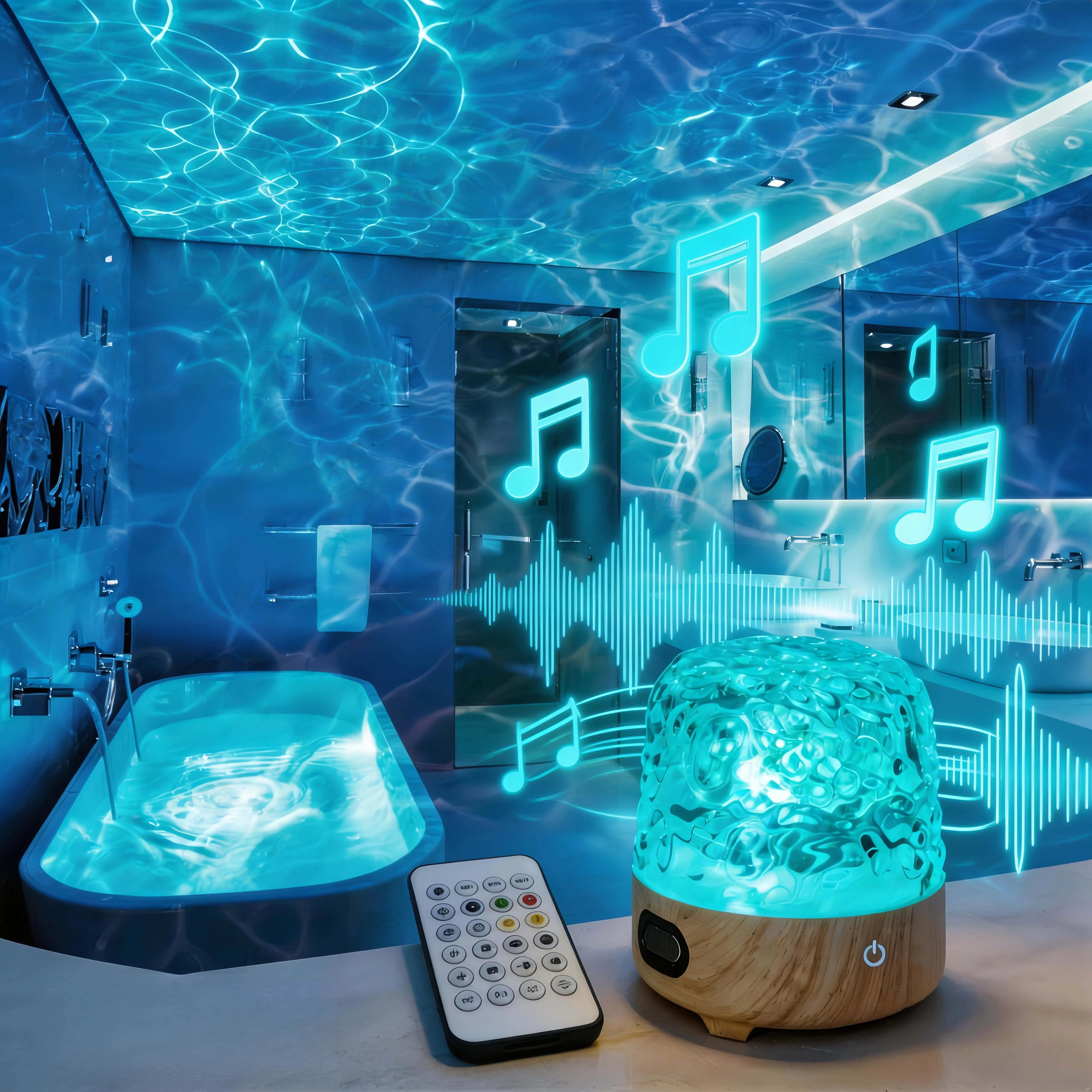 Portable Bluetooth Speaker with Hi-Fi Stereo Hi-Res Audio, 2-in-1 Water Ripple Projector & Immersive Visual Ambient Lighting, Wireless Indoor Device for Computers, Romantic Couples, Bedroom & Camping Use