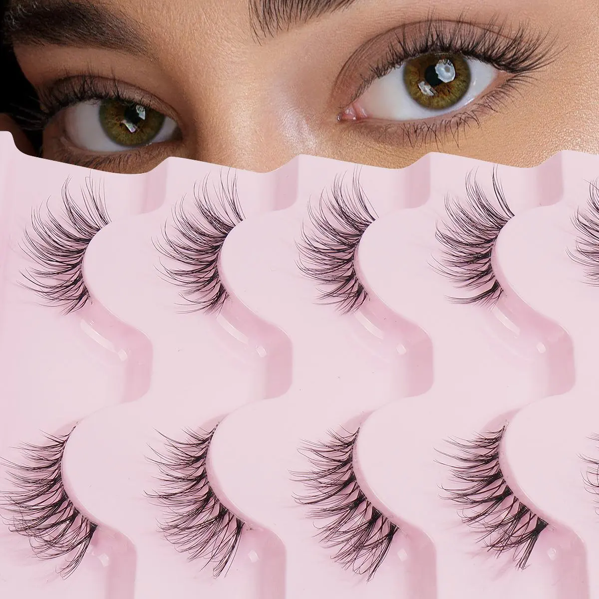 Half Eyelashes, 5 Pairs Transparent Stem Natural Lashes, 3D Fluffy False Eyelashes, Natural Lash Look, High Quality Eyelashes with Naturally Slim for Daily Beauty Tools, Makeup, Universal Lashes, Cosmetic False Lashes