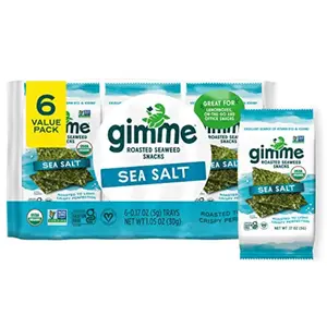 Gimme Seaweed Organic Premium Roasted Seaweed Snacks, Sea Salt, 6 Count, Keto, Vegan, Gluten-Free, Great Source of Omega3s and Iodine, Healthy On-The-Go Snack for Kids and Adults