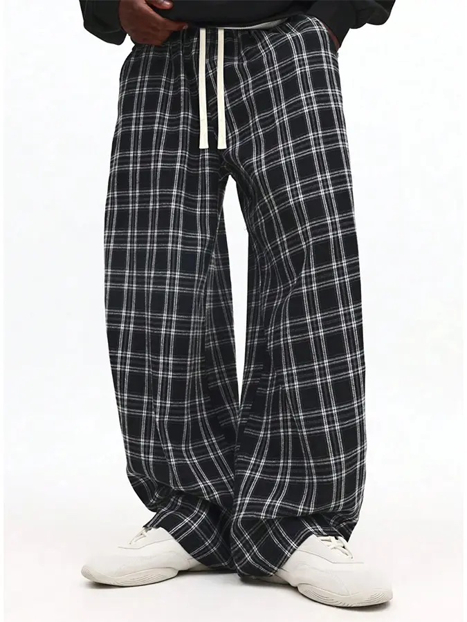 Men's Plaid Pajama Pants - Soft Straight-Leg Lounge Bottoms with Drawstring Waist for Sleep and Home Wear, No