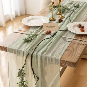 Sage Green Table Runner Cheesecloth 120 Inch 10 FT Rustic Boho Cheese Cloth Table Runner for Wedding Baby Shower Bridal Shower Sheer Gauze Centerpiece Summer Home Decorations