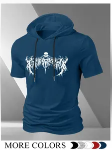 Gothic Thorn Hoodie Short Sleeve, Multiple Colors Available, Subculture Metal Style, Streetwear Graphic Print Top, Dark Art Design