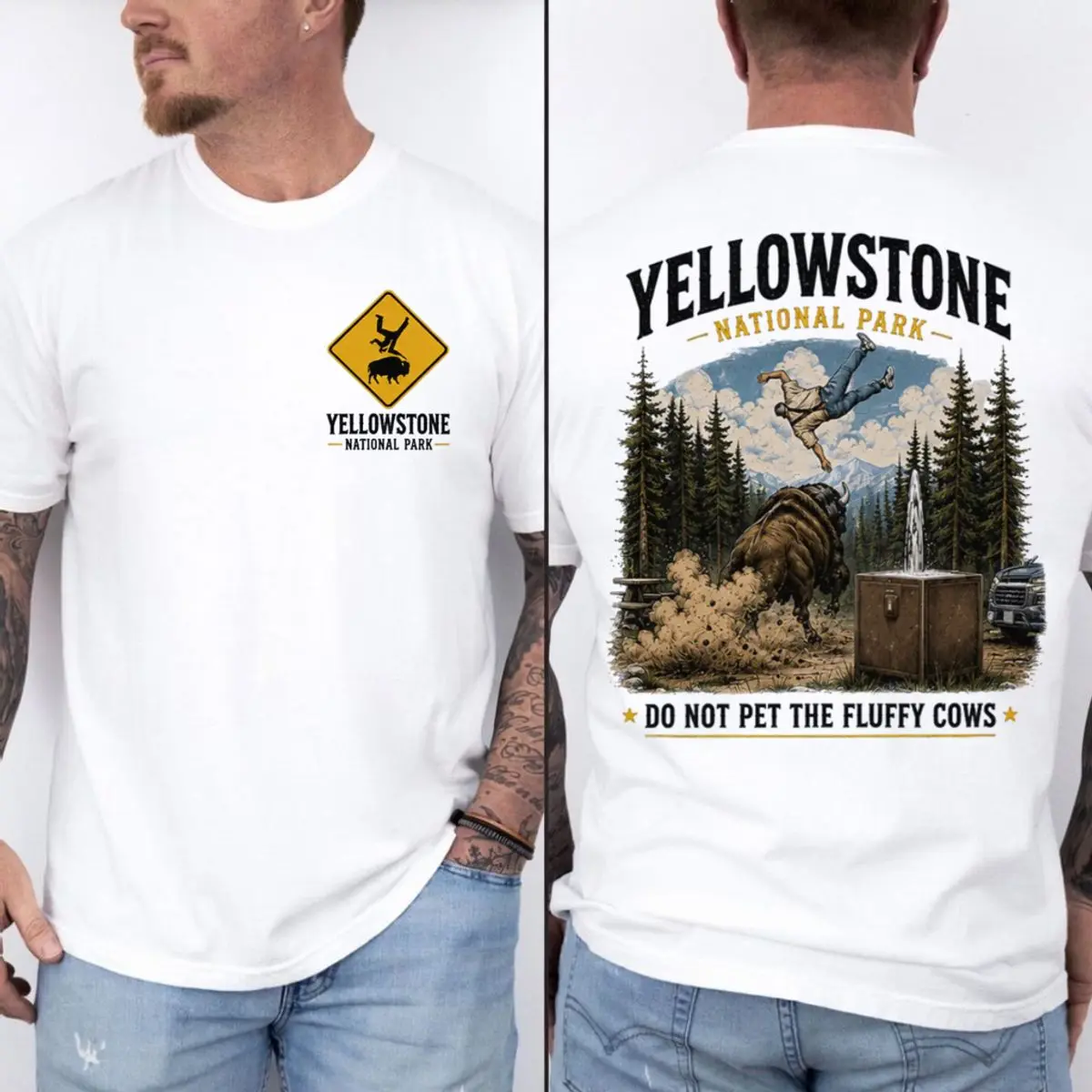 Comfort Colors Warning Do Not Pet The Fluffy Cows Shirt, Yellowstone National Park 2 Sided Graphic Tee, Funny Outdoor Gift, Unisex Short Sleeve Tee, Crewneck Top