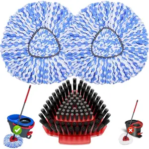Spin Mop Head O Cedar RinseClean 2-Tank System,2 Mop Replace Heads + 1 Scrubber Brush, 100% Microfiber Mop Refills Deep Machine Washable