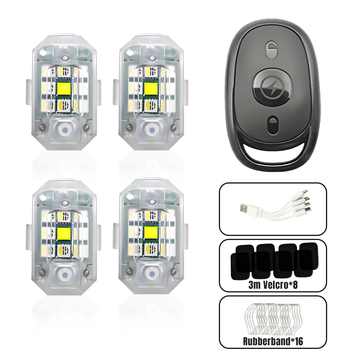 RGB Strobe Interior LED Vehicle Rock Lights Kit - 2/4 Pcs Remote Control, 7 Flash Modes, Automotive Decorative Lighting for Trucks, Bikes, Drones, Boats