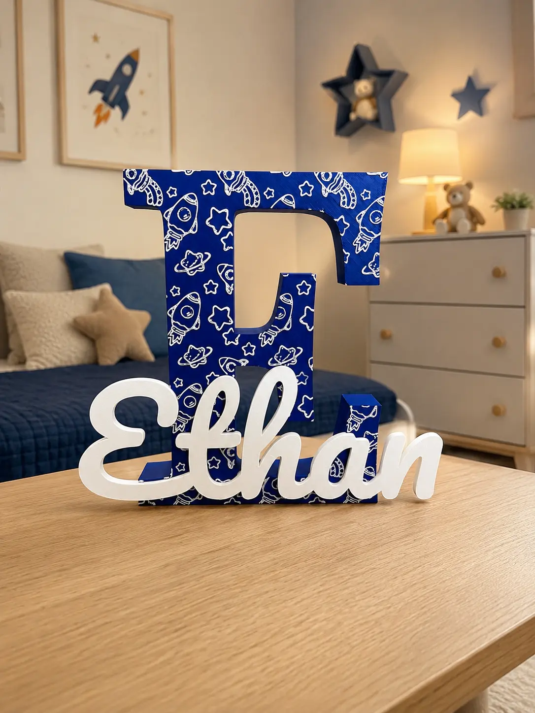 Personalized Space Letter with Custom Name | 3D Printed Nursery Decor | Baby Room Letter Sign