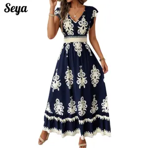 Seya Women's Boho Floral-Print long Dress, Summer Clothes Women, Bohemian Fashion Dress for Beach Holiday Vacation, Ladies Summer Clothes, Women's Clothing, Womenswear, Dresses for Party Perfect for Summer