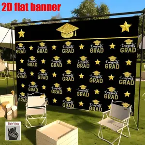 Large Graduation Background Banner - Black and Gold Sparkle Congratulations to Graduates,Star Design, Polyester Material, Suitable for Graduation Parties, Dances, University Festivals, Photo Booths, Parties, Graduation Festivals, and Indoor/Outdoor Family