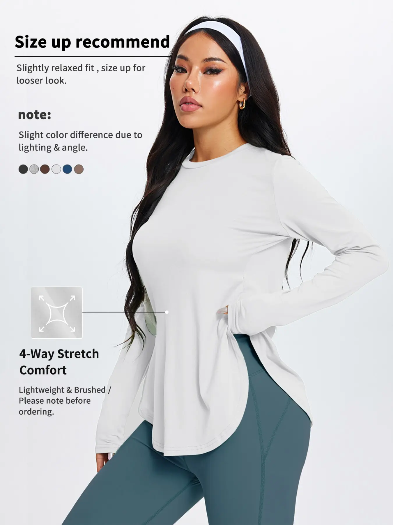 Women's High Elasticity Long Sleeve Top, Casual Round Neck Split Hem Shirt for Daily Wear Gym Yoga Running, Autumn Winter Fashion, Casual Sports Tops